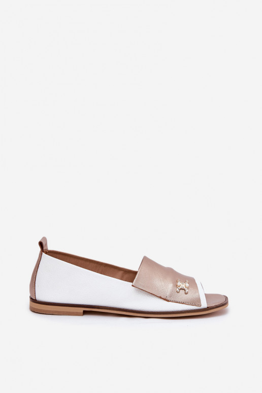 Eleganta stila Balerīnas Z Odkrytymi Palcami Zazoo 1865 Baltas-Zelta krāsas   Eleganta stila Balerīnas Z Odkrytymi Palcami Zazoo 1865 Baltas-Zelta krāsas