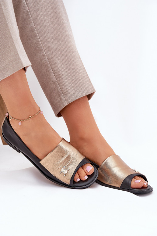 Eleganta stila Balerīnas Z Odkrytymi Palcami Zazoo 1865 Zelta krāsas-Melns   Eleganta stila Balerīnas Z Odkrytymi Palcami Zazoo 1865 Zelta krāsas-Melns