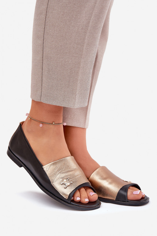 Eleganta stila Balerīnas Z Odkrytymi Palcami Zazoo 1865 Zelta krāsas-Melns   Eleganta stila Balerīnas Z Odkrytymi Palcami Zazoo 1865 Zelta krāsas-Melns