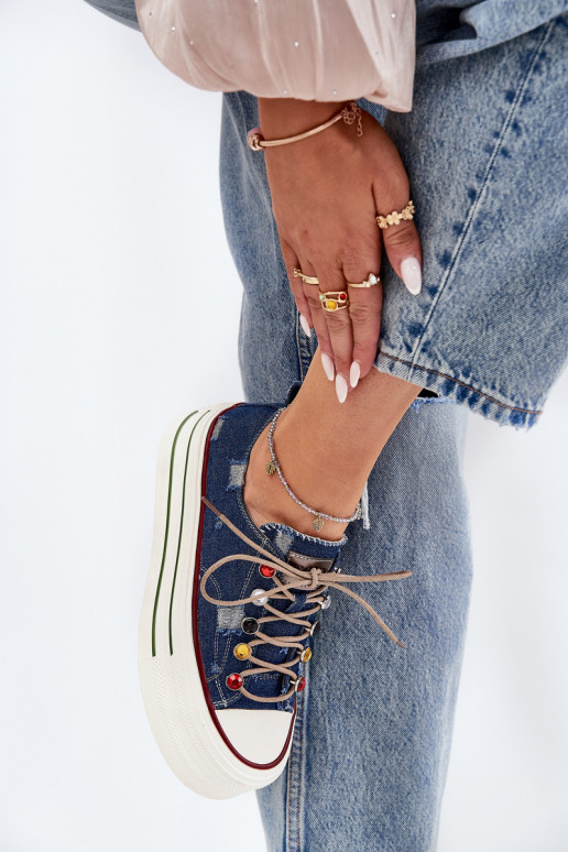 sieviešu puszābaki ar platformu GOE RR2N4103 tumši zilas krāsas