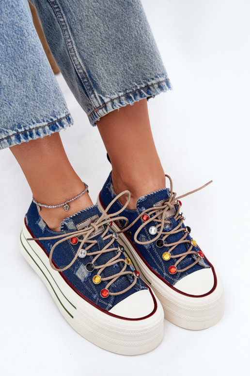 sieviešu puszābaki ar platformu GOE RR2N4103 tumši zilas krāsas