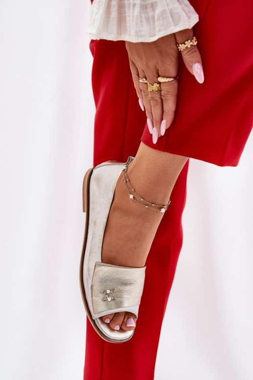 Eleganta stila Balerīnas Z Odkrytymi Palcami Zazoo 1865 Zelta krāsas Przecierany   Eleganta stila Balerīnas Z Odkrytymi Palcami Zazoo 1865 Zelta krāsas Przecierany