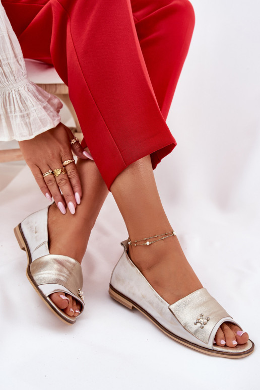 Eleganta stila Balerīnas Z Odkrytymi Palcami Zazoo 1865 Zelta krāsas Przecierany   Eleganta stila Balerīnas Z Odkrytymi Palcami Zazoo 1865 Zelta krāsas Przecierany