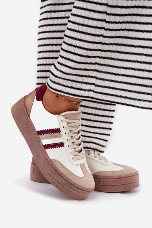    modeļa apavi  ar platformu Zazoo N1234 smilšu krāsas-bordo krāsas