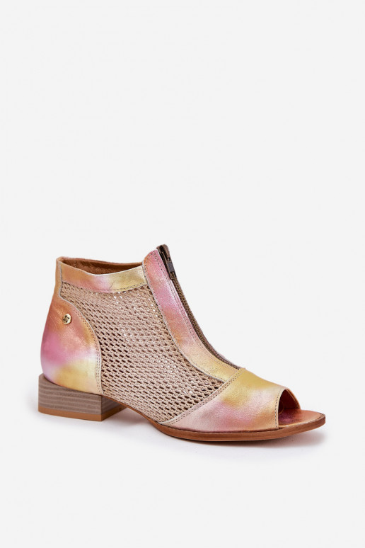 sieviešu zābaki  ar platiem papēžiem Z Odkrytymi Palcami  06413-15 rozā krāsa-oranžas krāsas