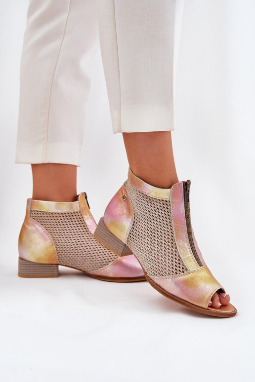 sieviešu zābaki  ar platiem papēžiem Z Odkrytymi Palcami  06413-15 rozā krāsa-oranžas krāsas