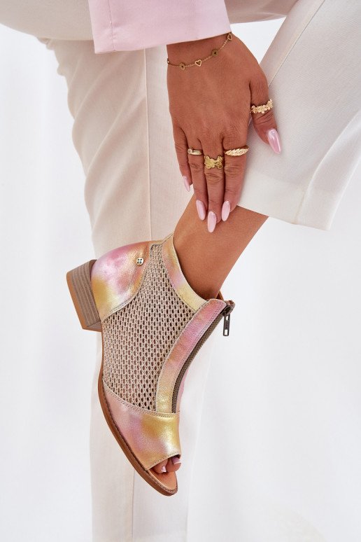 sieviešu zābaki  ar platiem papēžiem Z Odkrytymi Palcami  06413-15 rozā krāsa-oranžas krāsas