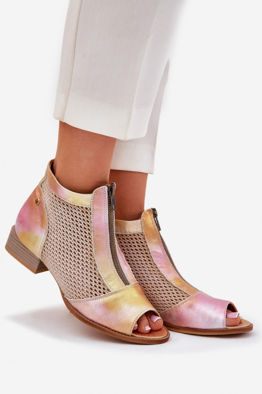 sieviešu zābaki  ar platiem papēžiem Z Odkrytymi Palcami  06413-15 rozā krāsa-oranžas krāsas