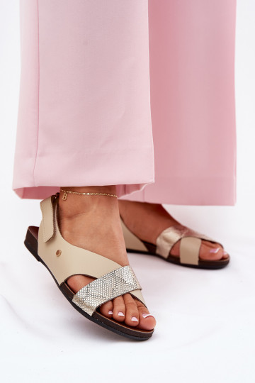 Sieviešu basenes  ar lipīgām aizdarēm Zazoo 40141 smilšu krāsas-Zelta krāsas