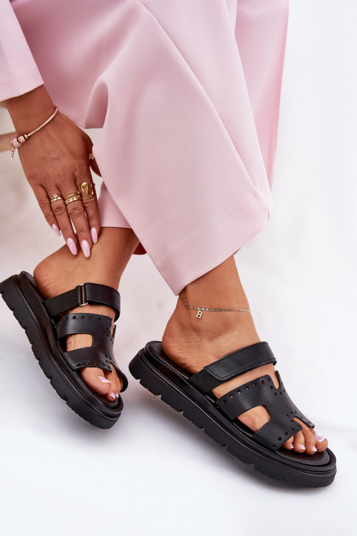 sieviešu čības Z Naturalnej Skóry ar platformu Zazoo 40440 Melns