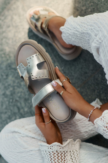 sieviešu čības Z Naturalnej Skóry ar platformu Zazoo 40440 Zelta krāsas