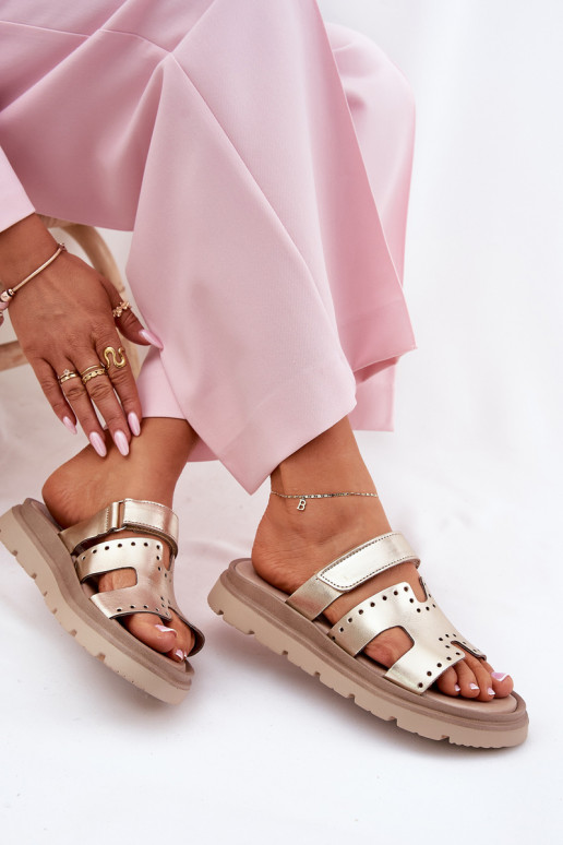 sieviešu čības Z Naturalnej Skóry ar platformu Zazoo 40440 Zelta krāsas sieviešu čības Z Naturalnej Skóry ar platformu Zazoo 40440 Zelta krāsas