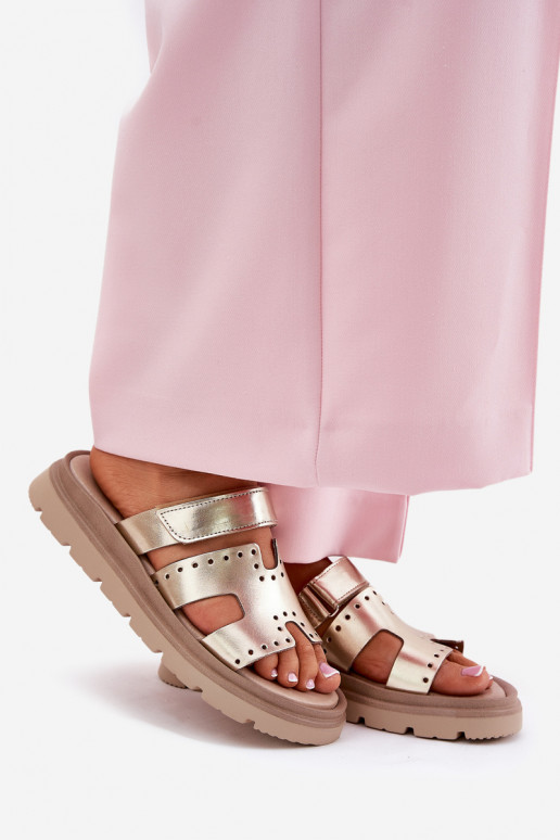 sieviešu čības Z Naturalnej Skóry ar platformu Zazoo 40440 Zelta krāsas sieviešu čības Z Naturalnej Skóry ar platformu Zazoo 40440 Zelta krāsas