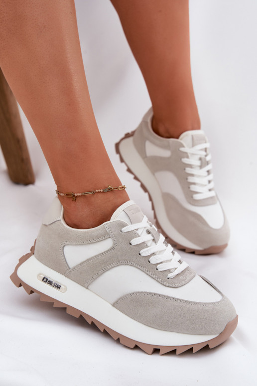 zamšādas  modeļa apavi ar platformu  Big Star RR274896 HI-POLY SYSTEM Baltas-Pelēkas krāsas