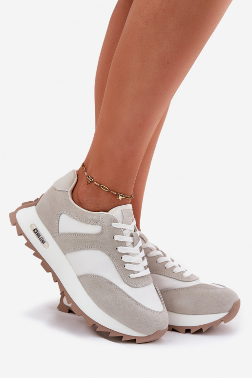 zamšādas  modeļa apavi ar platformu  Big Star RR274896 HI-POLY SYSTEM Baltas-Pelēkas krāsas