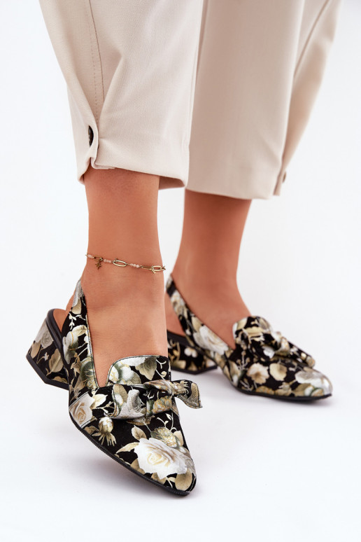 Kurpes ar puķītēm ar bantītēm N6539-44 Melns   Kurpes ar puķītēm ar bantītēm N6539-44 Melns