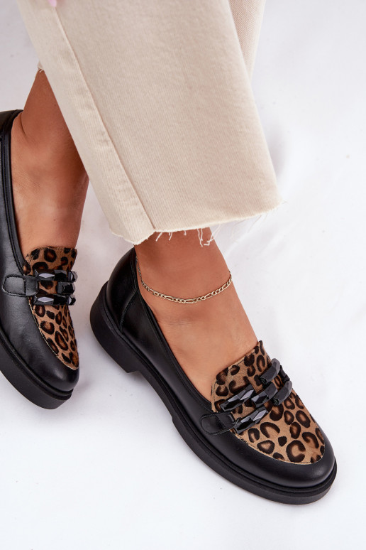 Mokasīni ar ornamentiem I Panterką Laura Messi 2965 Melns   Mokasīni ar ornamentiem I Panterką Laura Messi 2965 Melns