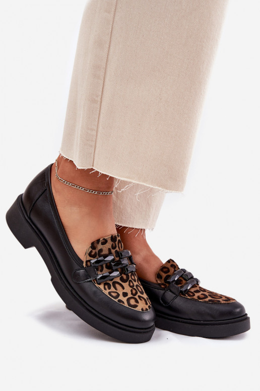 Mokasīni ar ornamentiem I Panterką Laura Messi 2965 Melns   Mokasīni ar ornamentiem I Panterką Laura Messi 2965 Melns