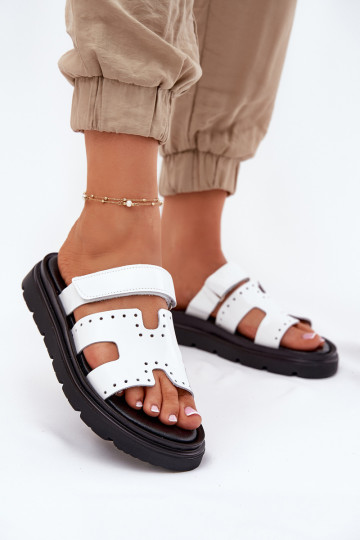 Laque sieviešu čības Z Naturalnej Skóry ar platformu Zazoo 40440 baltas krāsas