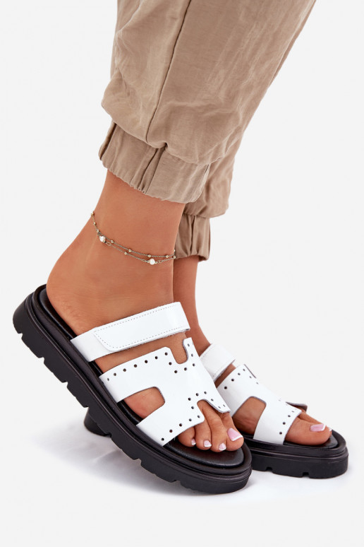 Laque sieviešu čības Z Naturalnej Skóry ar platformu Zazoo 40440 baltas krāsas