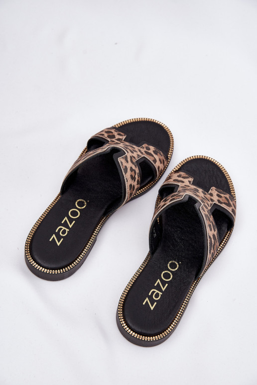 Melnas ādas plakanas čības ar leopardu rakstu Zazoo 40383