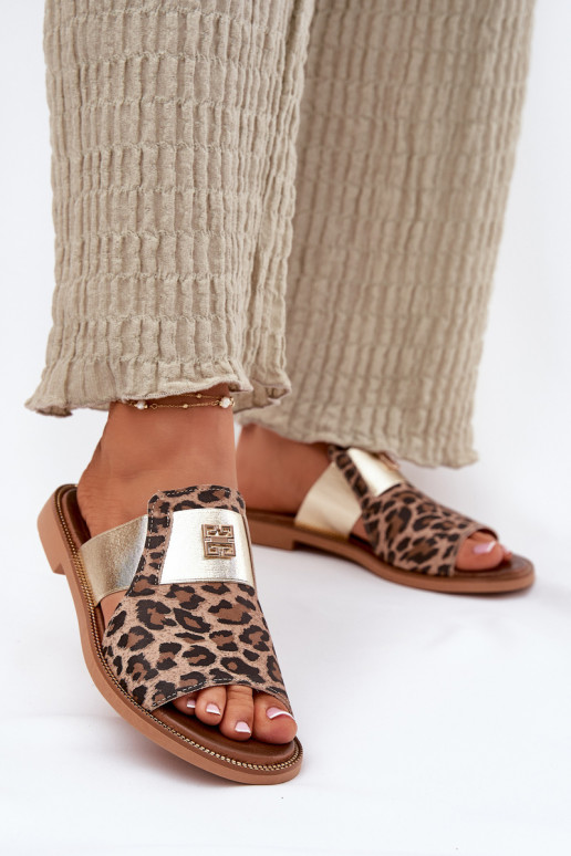 Eleganta stila Čības no dabīgas ādas ar platiem papēžiem Zazoo 40423 ar leoparda kažokādas rakstu Eleganta stila Čības no dabīgas ādas ar platiem papēžiem Zazoo 40423 ar leoparda kažokādas rakstu