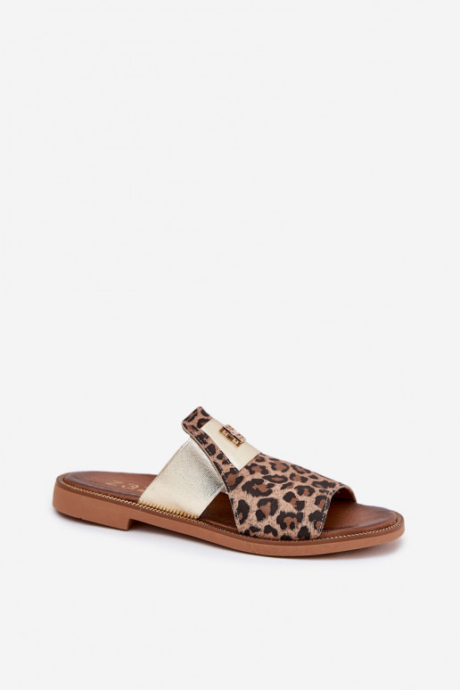 Eleganta stila Čības no dabīgas ādas ar platiem papēžiem Zazoo 40423 ar leoparda kažokādas rakstu Eleganta stila Čības no dabīgas ādas ar platiem papēžiem Zazoo 40423 ar leoparda kažokādas rakstu