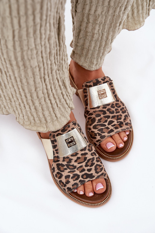 Eleganta stila Čības no dabīgas ādas ar platiem papēžiem Zazoo 40423 ar leoparda kažokādas rakstu Eleganta stila Čības no dabīgas ādas ar platiem papēžiem Zazoo 40423 ar leoparda kažokādas rakstu