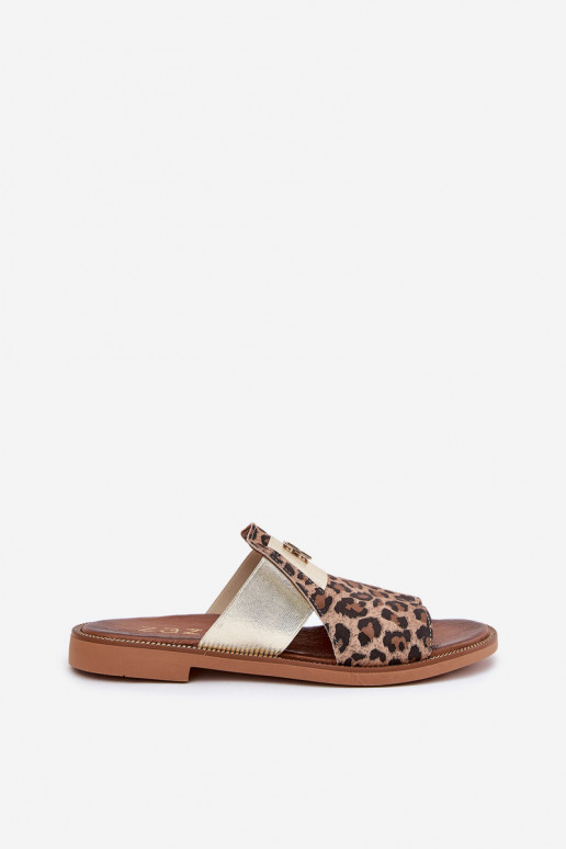 Eleganta stila Čības no dabīgas ādas ar platiem papēžiem Zazoo 40423 ar leoparda kažokādas rakstu Eleganta stila Čības no dabīgas ādas ar platiem papēžiem Zazoo 40423 ar leoparda kažokādas rakstu