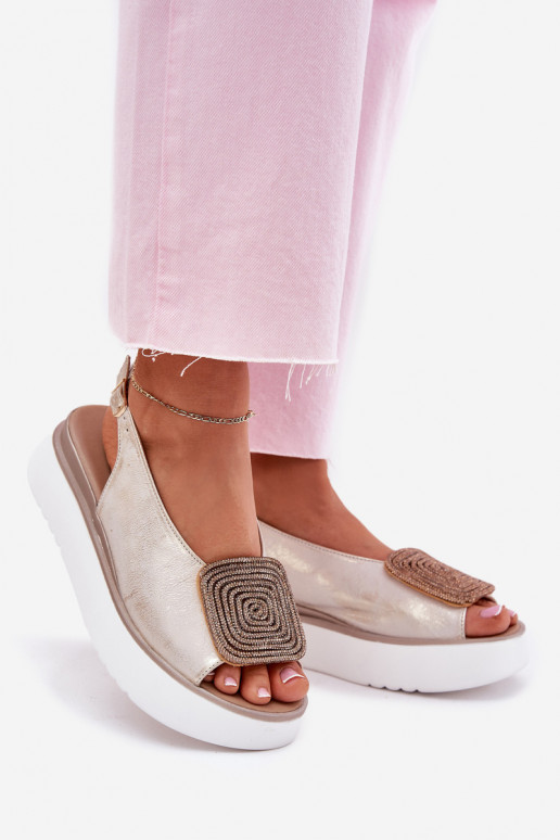 Zazoo 1786 Sieviešu basenes   ar platformu ar ornamentiem Zelta krāsas Przecierany Zazoo 1786 Sieviešu basenes   ar platformu ar ornamentiem Zelta krāsas Przecierany