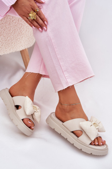 Čibas no dabīgas ādas  ar platformu ar bantītēm CheBello 4647 smilšu krāsas