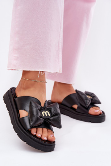 Čibas no dabīgas ādas  ar platformu ar bantītēm CheBello 4647 Melns