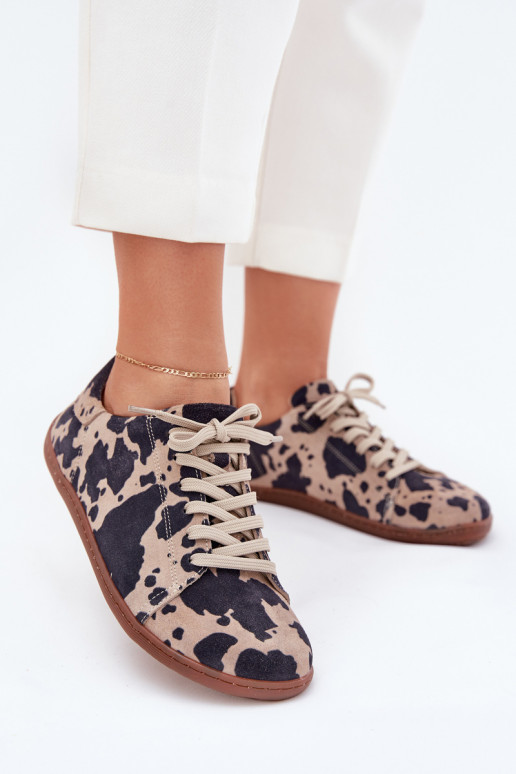 zamšādas brīvā laika apavi Barefoot Łaty Zazoo N1120 brūnas krāsas-smilšu krāsas