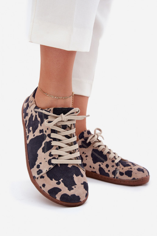 zamšādas brīvā laika apavi Barefoot Łaty Zazoo N1120 brūnas krāsas-smilšu krāsas