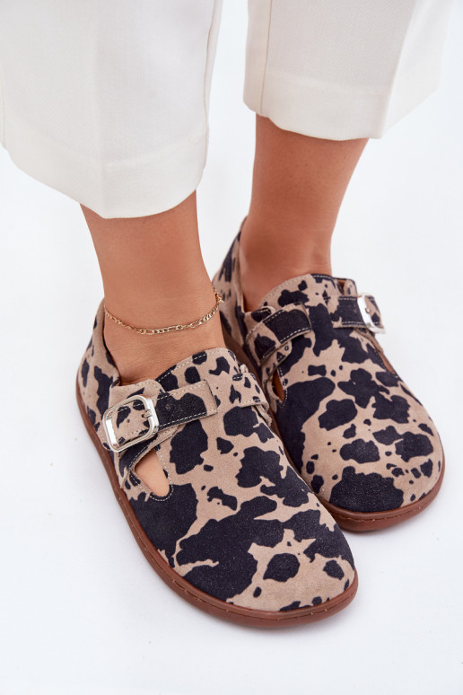 zamšādas apavi Barefoot  ar sprādzēm Łaty Zazoo N1261 brūnas krāsas-smilšu krāsas zamšādas apavi Barefoot  ar sprādzēm Łaty Zazoo N1261 brūnas krāsas-smilšu krāsas