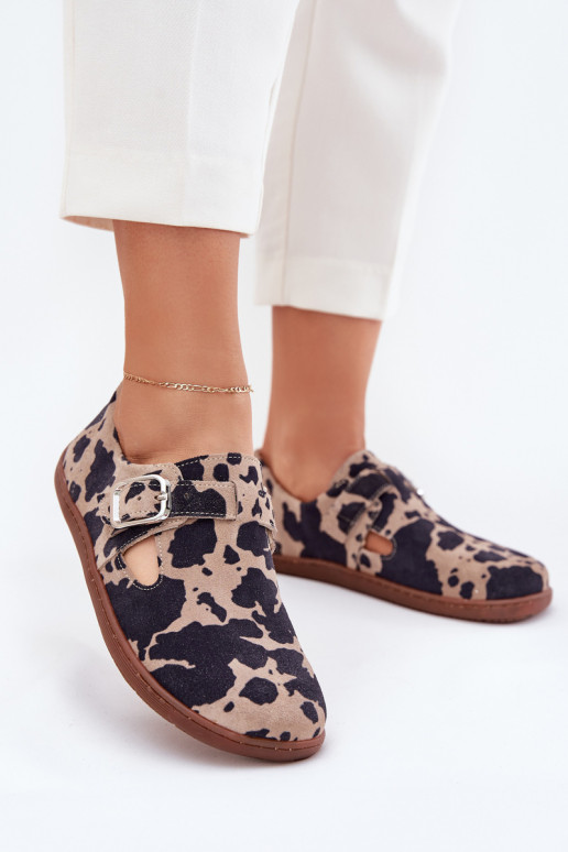 zamšādas apavi Barefoot  ar sprādzēm Łaty Zazoo N1261 brūnas krāsas-smilšu krāsas zamšādas apavi Barefoot  ar sprādzēm Łaty Zazoo N1261 brūnas krāsas-smilšu krāsas