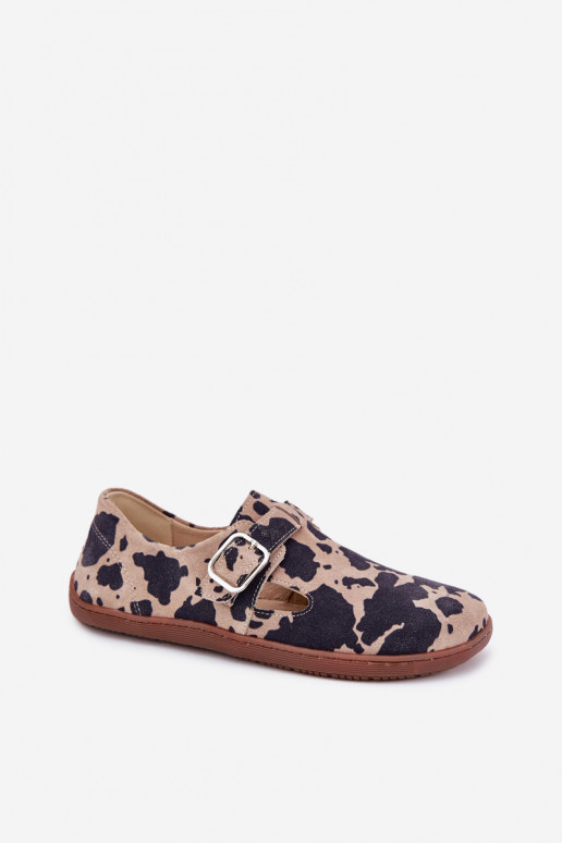 zamšādas apavi Barefoot  ar sprādzēm Łaty Zazoo N1261 brūnas krāsas-smilšu krāsas zamšādas apavi Barefoot  ar sprādzēm Łaty Zazoo N1261 brūnas krāsas-smilšu krāsas