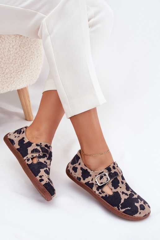 zamšādas apavi Barefoot  ar sprādzēm Łaty Zazoo N1261 brūnas krāsas-smilšu krāsas zamšādas apavi Barefoot  ar sprādzēm Łaty Zazoo N1261 brūnas krāsas-smilšu krāsas