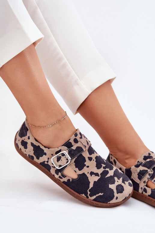 zamšādas apavi Barefoot  ar sprādzēm Łaty Zazoo N1261 brūnas krāsas-smilšu krāsas zamšādas apavi Barefoot  ar sprādzēm Łaty Zazoo N1261 brūnas krāsas-smilšu krāsas