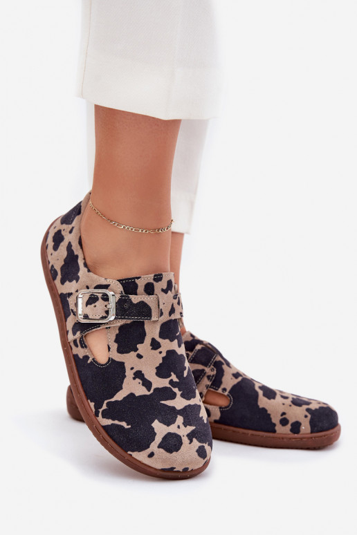 zamšādas apavi Barefoot  ar sprādzēm Łaty Zazoo N1261 brūnas krāsas-smilšu krāsas zamšādas apavi Barefoot  ar sprādzēm Łaty Zazoo N1261 brūnas krāsas-smilšu krāsas