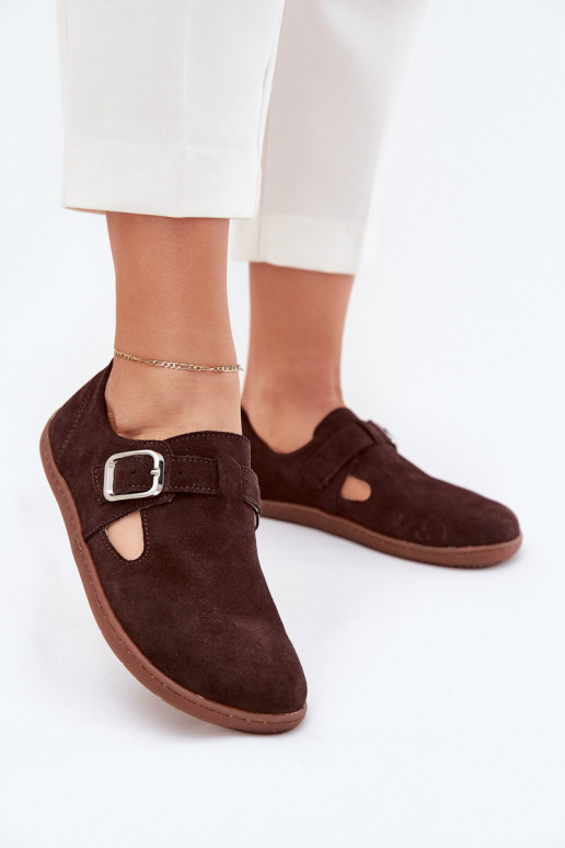 zamšādas apavi Barefoot  ar sprādzēm Łaty Zazoo N1261 Czekoladowe zamšādas apavi Barefoot  ar sprādzēm Łaty Zazoo N1261 Czekoladowe