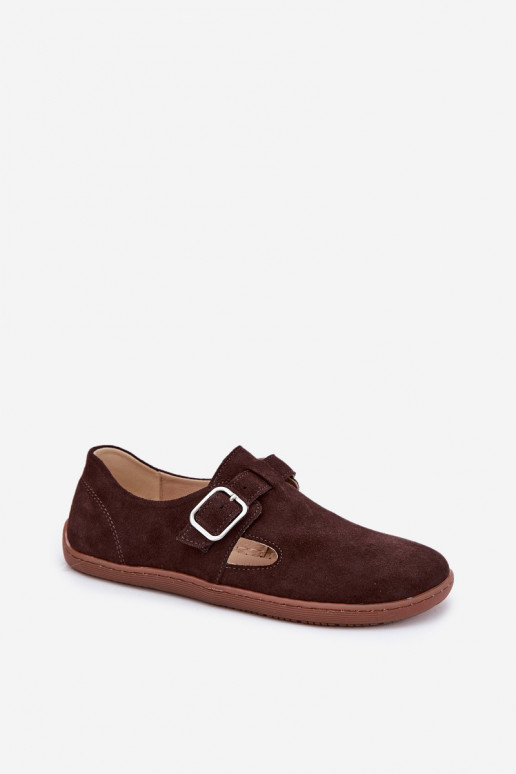 zamšādas apavi Barefoot  ar sprādzēm Łaty Zazoo N1261 Czekoladowe zamšādas apavi Barefoot  ar sprādzēm Łaty Zazoo N1261 Czekoladowe