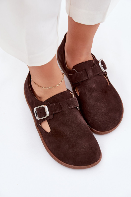 zamšādas apavi Barefoot  ar sprādzēm Łaty Zazoo N1261 Czekoladowe zamšādas apavi Barefoot  ar sprādzēm Łaty Zazoo N1261 Czekoladowe