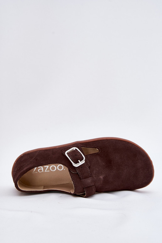 zamšādas apavi Barefoot  ar sprādzēm Łaty Zazoo N1261 Czekoladowe zamšādas apavi Barefoot  ar sprādzēm Łaty Zazoo N1261 Czekoladowe