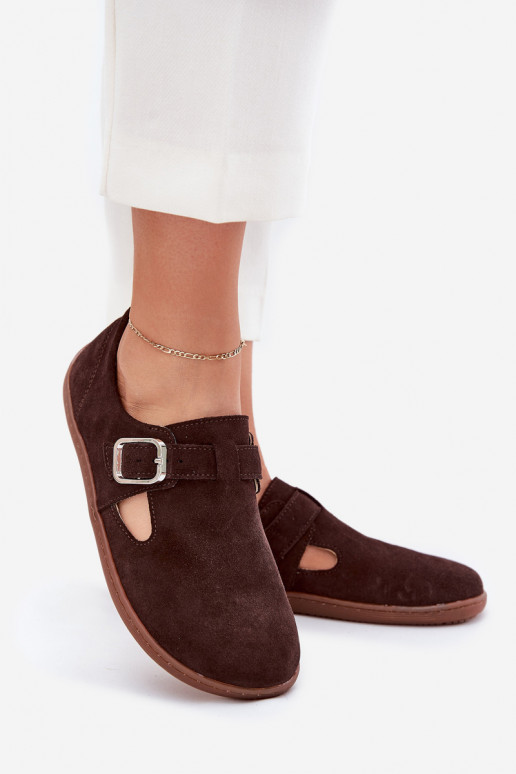 zamšādas apavi Barefoot  ar sprādzēm Łaty Zazoo N1261 Czekoladowe zamšādas apavi Barefoot  ar sprādzēm Łaty Zazoo N1261 Czekoladowe