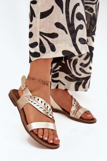 Sieviešu basenes Z Naturalnej Skóry ar platiem papēžiem Zazoo 3564 Zelta krāsas 2