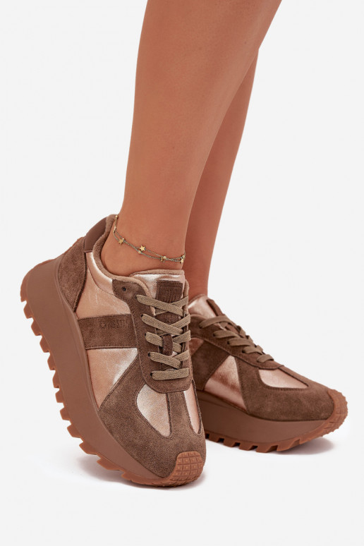 zamšādas  modeļa apavi  siltināti ar platformu Big Star OO274A218 HI-POLY SYSTEM brūnas krāsas