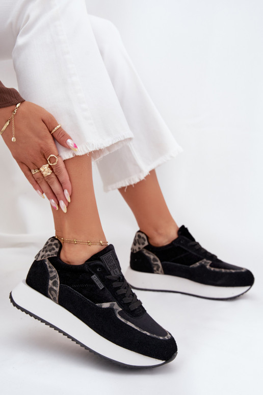 zamšādas  modeļa apavi  Big Star OO274A312 HI-POLY SYSTEM Melns ar leoparda kažokādas rakstu