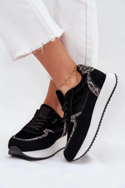 zamšādas  modeļa apavi  Big Star OO274A312 HI-POLY SYSTEM Melns ar leoparda kažokādas rakstu