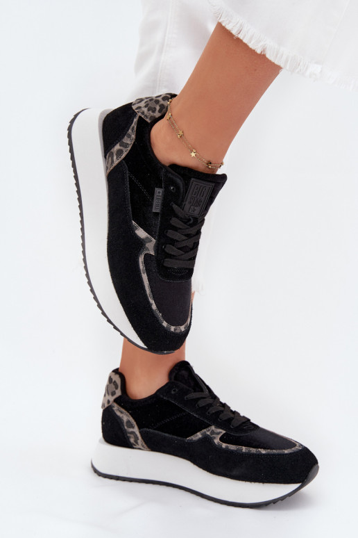 zamšādas  modeļa apavi  Big Star OO274A312 HI-POLY SYSTEM Melns ar leoparda kažokādas rakstu
